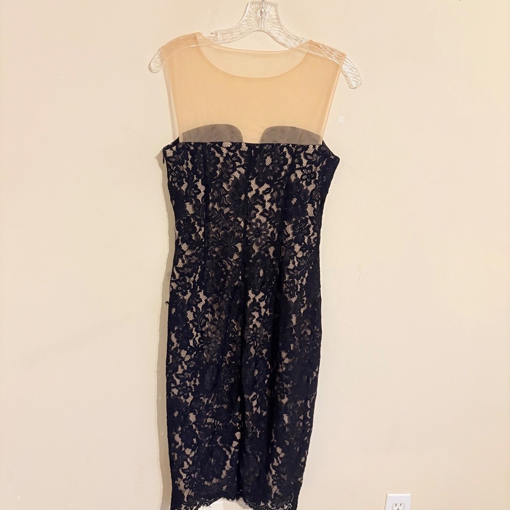 Bailey 44 Vivian Black Lace Illusion Neckline Sheath Dress Sleeveless Cocktail 6 - Picture 5 of 16